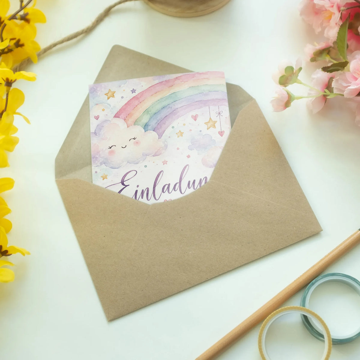 Süße Einladungskarten zum Geburtstag mit Aquarell-Regenbogen|p:2013383|h:2c57e7d962c4d13f6b47e642ea7cac26