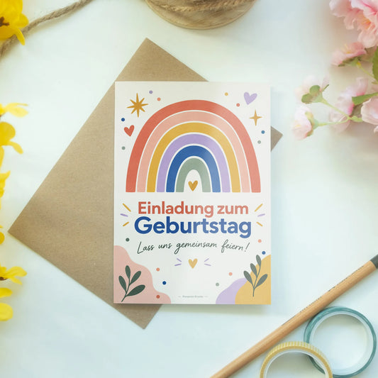 Fröhliche Einladungskarten zum Geburtstag mit Regenbogen|p:2013387|h:2e06812673f58b99556ef9d656005d1c
