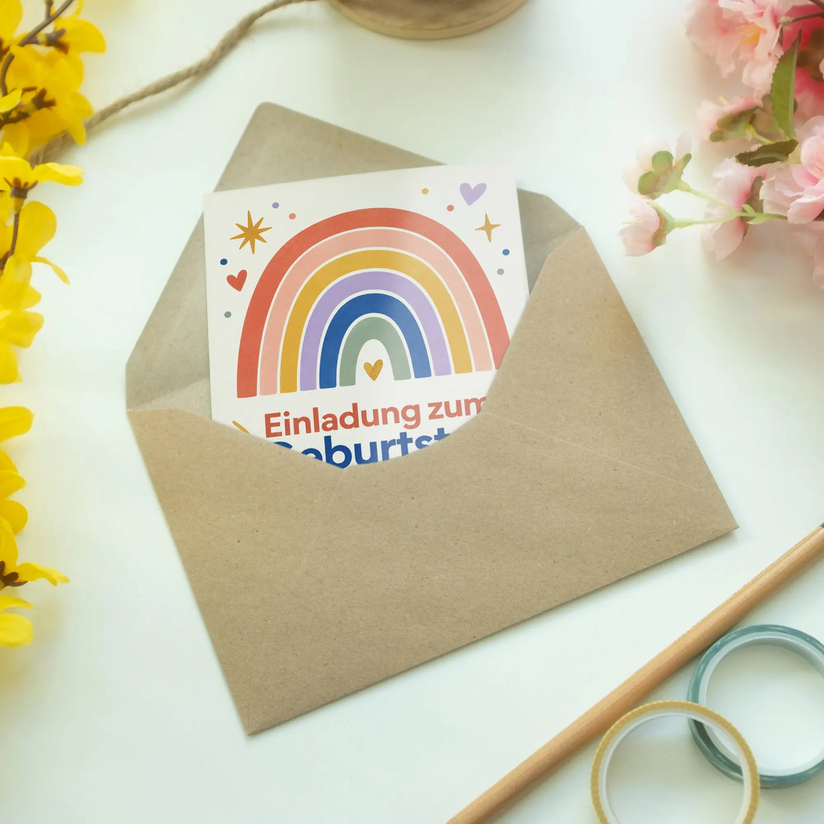 Fröhliche Einladungskarten zum Geburtstag mit Regenbogen|p:2013387|h:2cc7f070bf75e9524a29f475c48cda3a