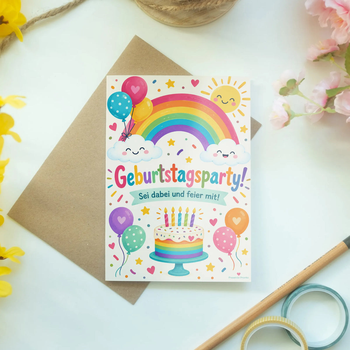 Fröhliche Einladungskarten zum Regenbogengeburtstag mit Luftballons|p:2013388|h:5c5ef9c37e7bceb0b05161d964ab01e4