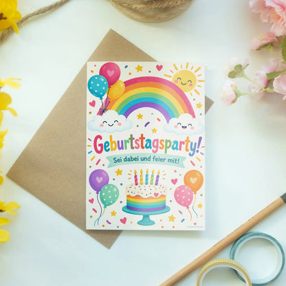Fröhliche Einladungskarten zum Regenbogengeburtstag mit Luftballons|p:2013388|h:5c5ef9c37e7bceb0b05161d964ab01e4