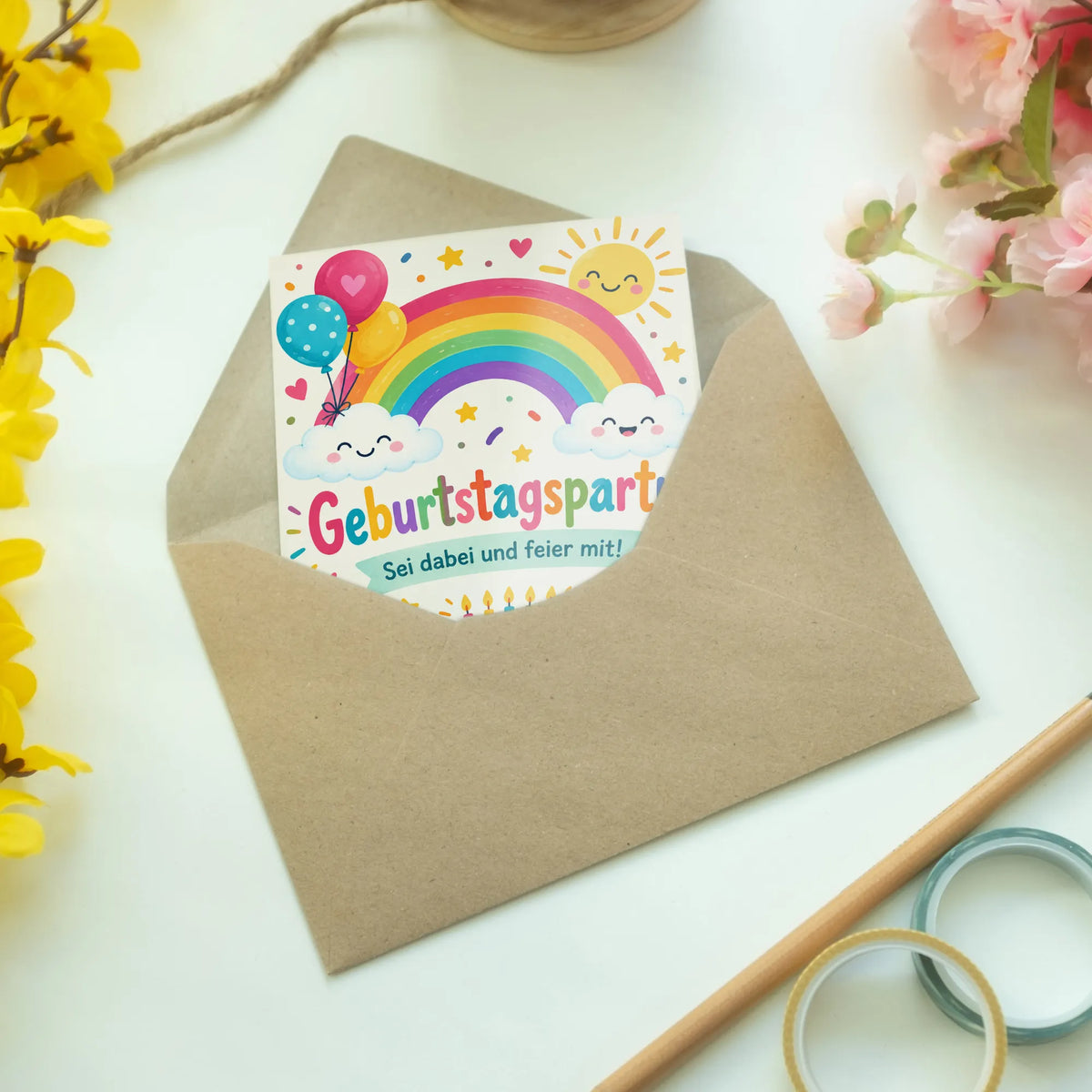 Fröhliche Einladungskarten zum Regenbogengeburtstag mit Luftballons|p:2013388|h:084d476a8e1a0fd84e43819f1c2c63c3