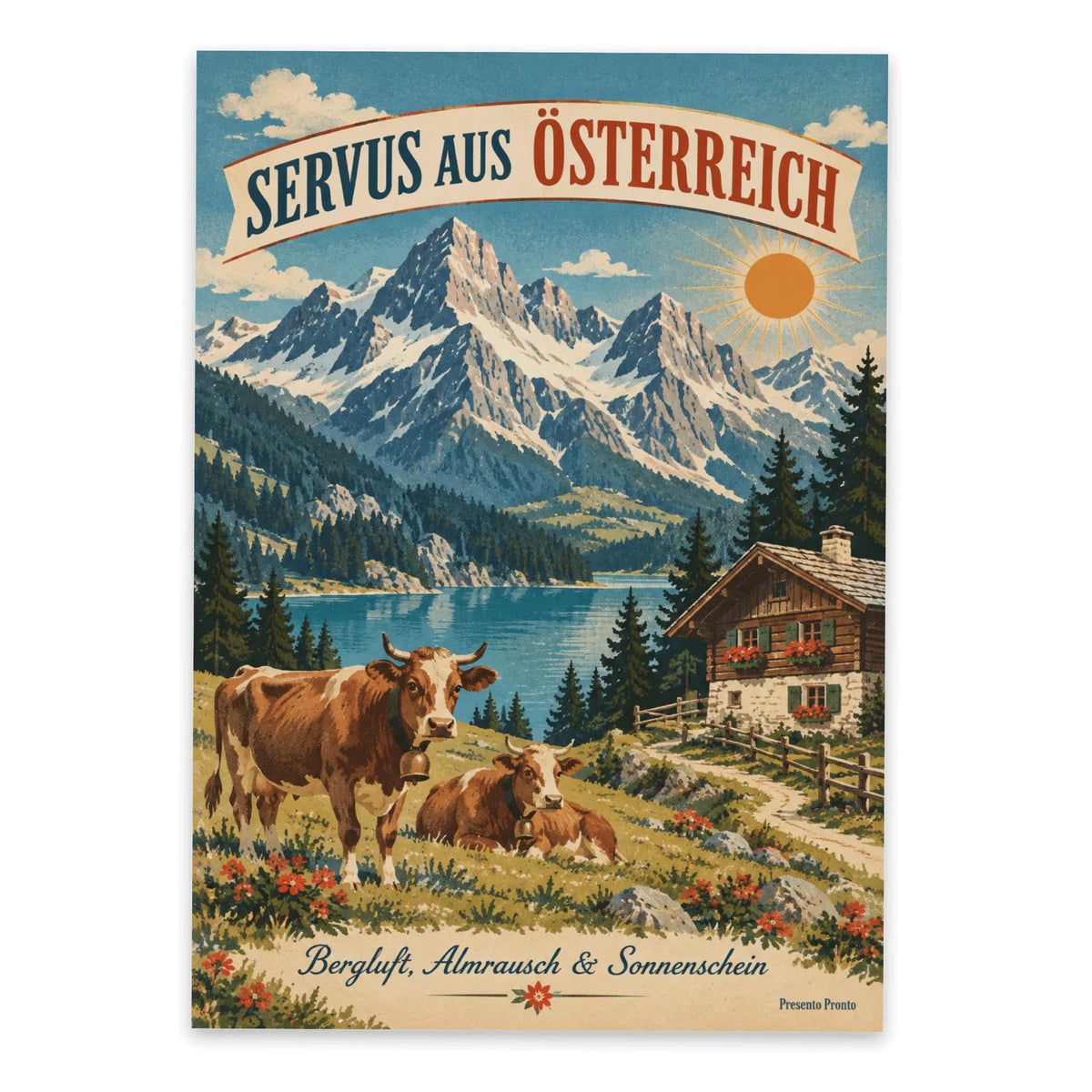 Herzliche Postkarte aus Österreich als Urlaubsgruß mit Alpenpanorama|p:2013392|h:c99540d69afa00926c7a00987c1e3ee0
