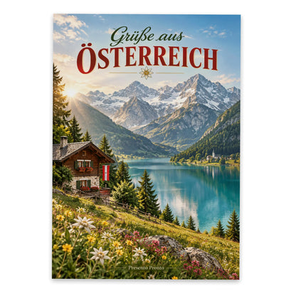 Herzliche Postkarte aus Österreich für Urlaubsgrüße mit Bergsee|p:2013395|h:f2789d01b84a464190a1cbcd5597907b
