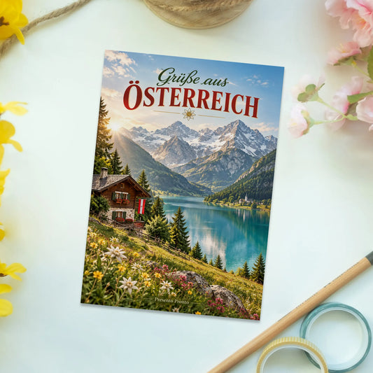 Herzliche Postkarte aus Österreich für Urlaubsgrüße mit Bergsee|p:2013395|h:9db7fbe67c01c898700439d1e2911c33