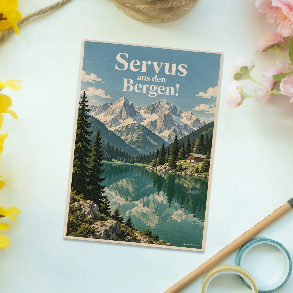 Herzliche Postkarte aus Österreich für Urlaubsgrüße mit Bergsee|p:2013398|h:bfe85a9e96f143937c0749ac540b1b2d