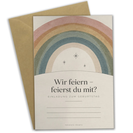 Freundliche Einladungskarten zum Regenbogengeburtstag mit sanften Farben|p:2013402|h:aa196f411d464dee29551937f5137ec6