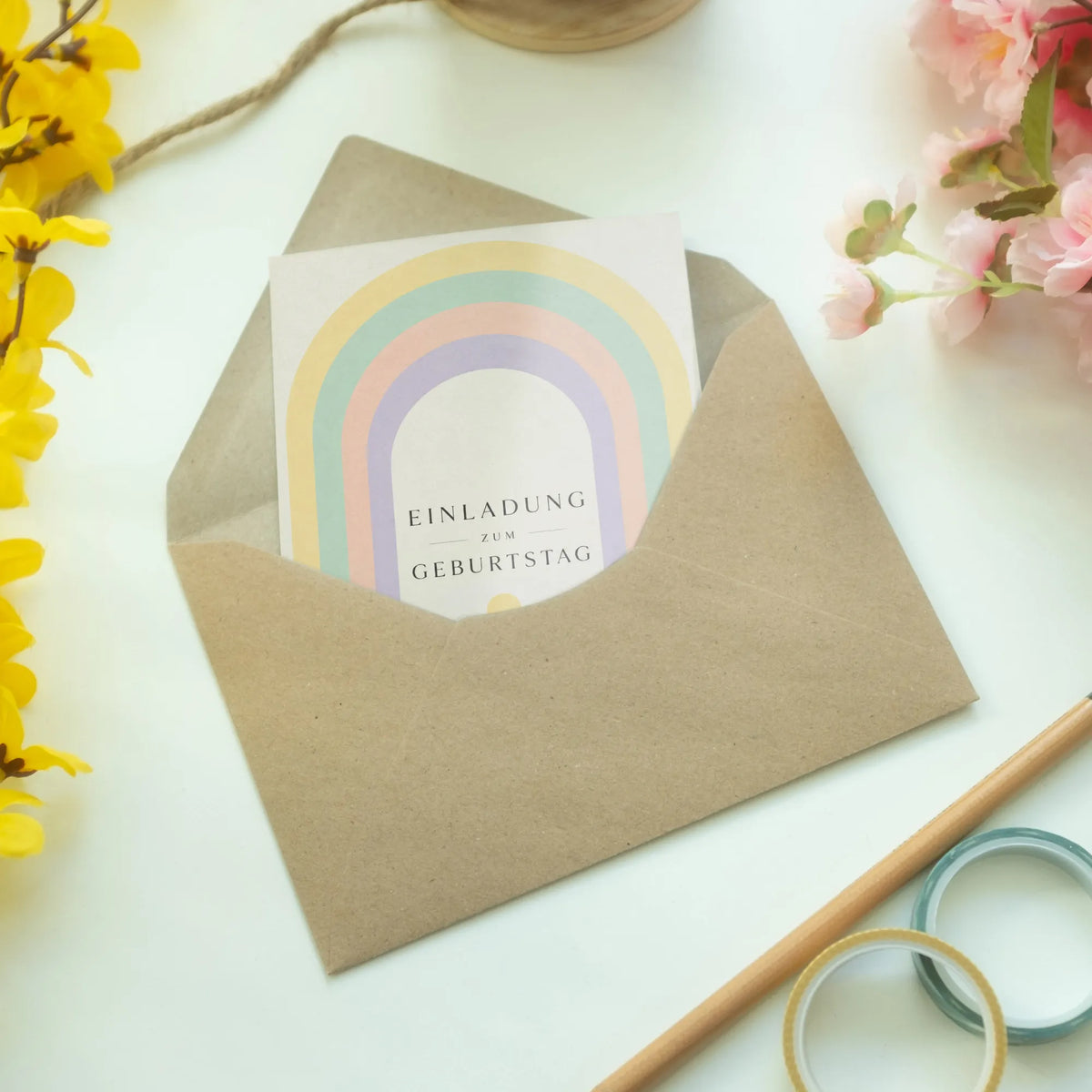Süße Einladungskarten zum Geburtstag mit Pastell-Regenbogen|p:2013403|h:ef6d338b327e324f9d2959b094de2631