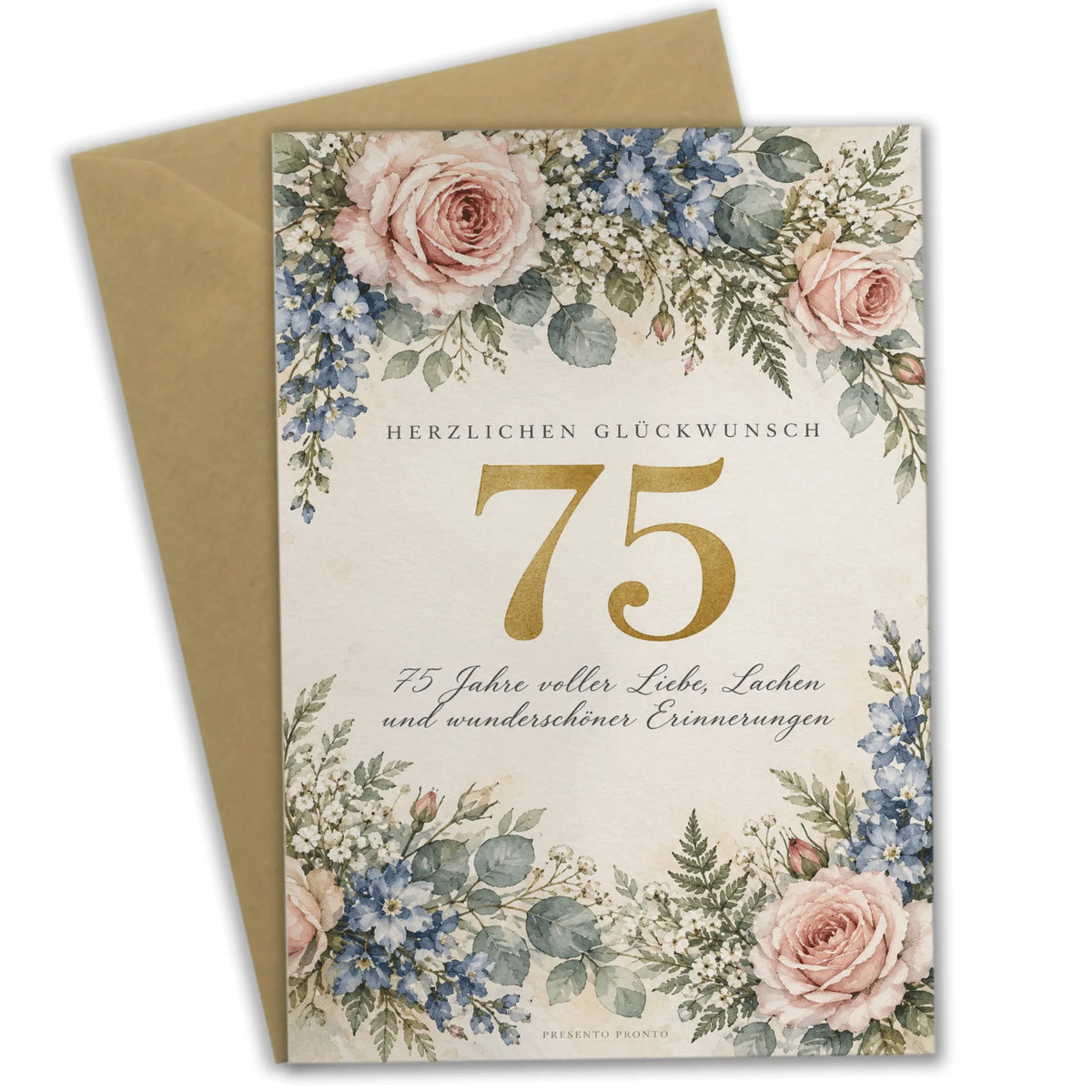 Elegante Geburtstagskarte zum 75. Geburtstag mit Blumengirlande|p:2013404|h:2b8c087f90b473e409f276bf9bf402e5