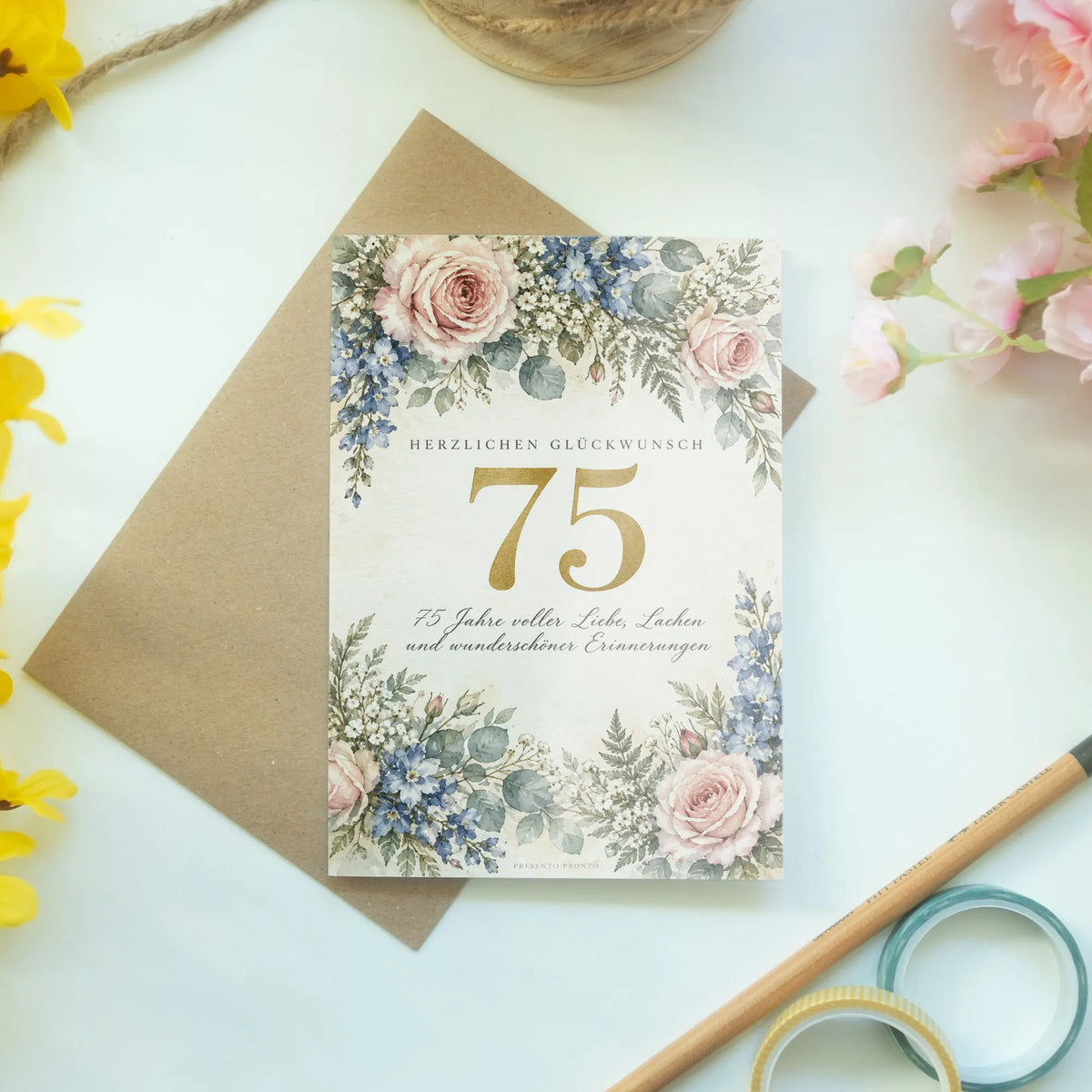 Elegante Geburtstagskarte zum 75. Geburtstag mit Blumengirlande|p:2013404|h:e05d8a832cb9e8678d08ff9627bdfcc8