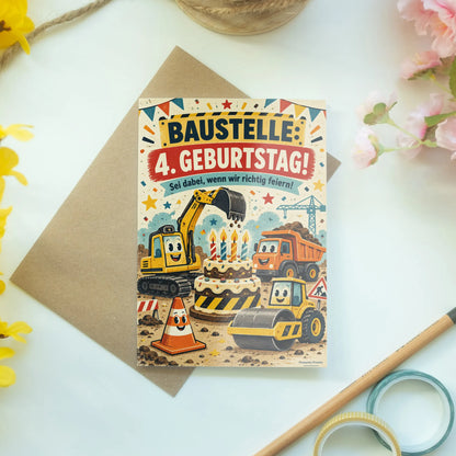 Coole Einladungskarten zum 4. Geburtstag mit Bagger|p:2013412|h:cb7dc9962ac454f13b7065606f62b8f1
