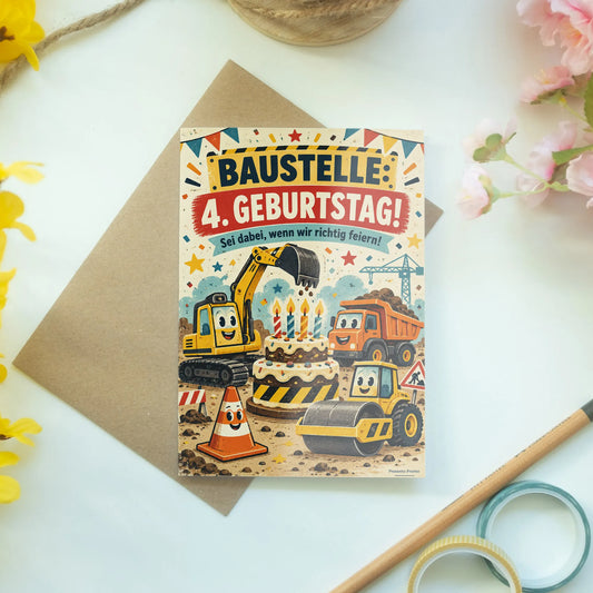 Coole Einladungskarten zum 4. Geburtstag mit Bagger|p:2013412|h:cb7dc9962ac454f13b7065606f62b8f1