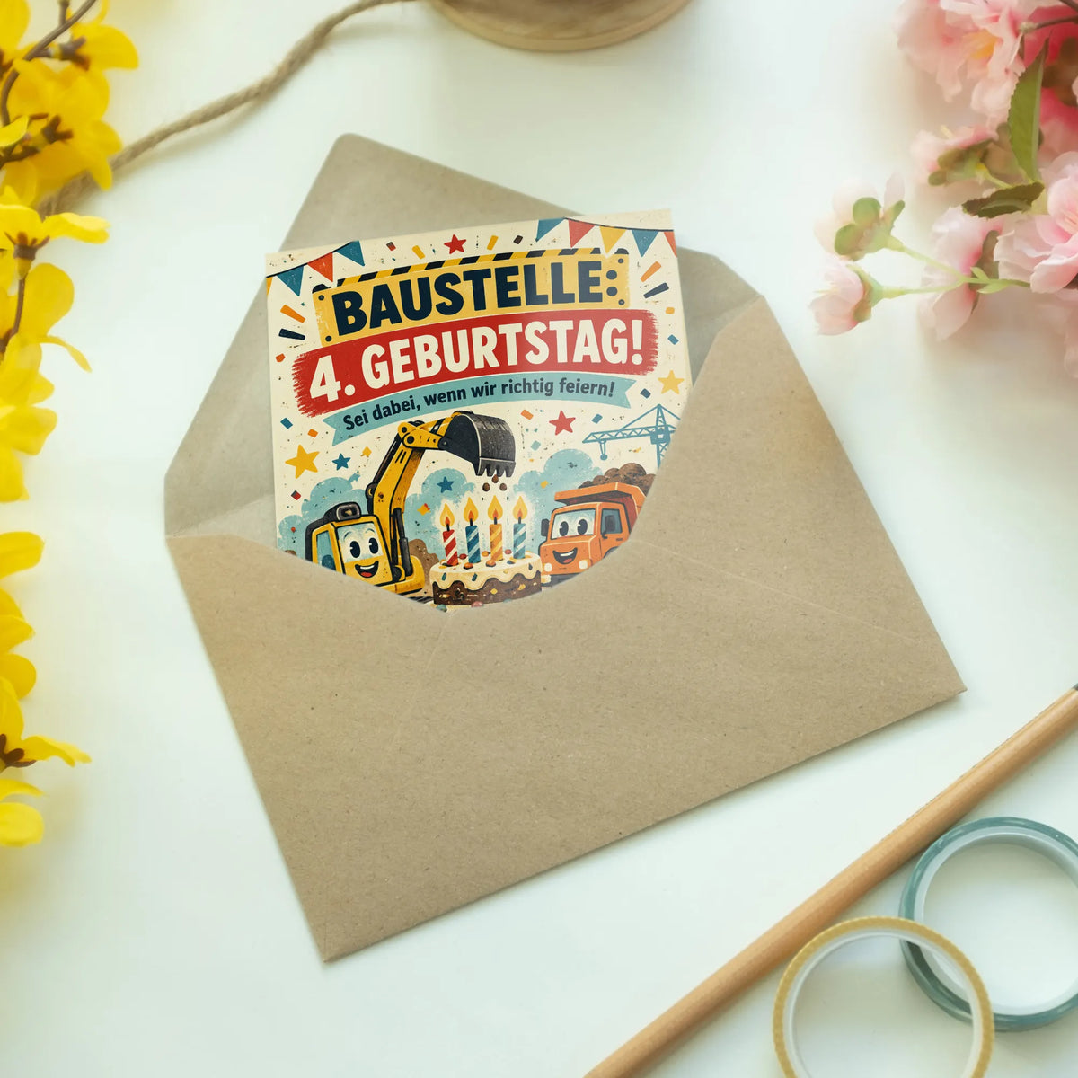 Coole Einladungskarten zum 4. Geburtstag mit Bagger|p:2013412|h:619a4447cfaba8ccc124628ec51ab847