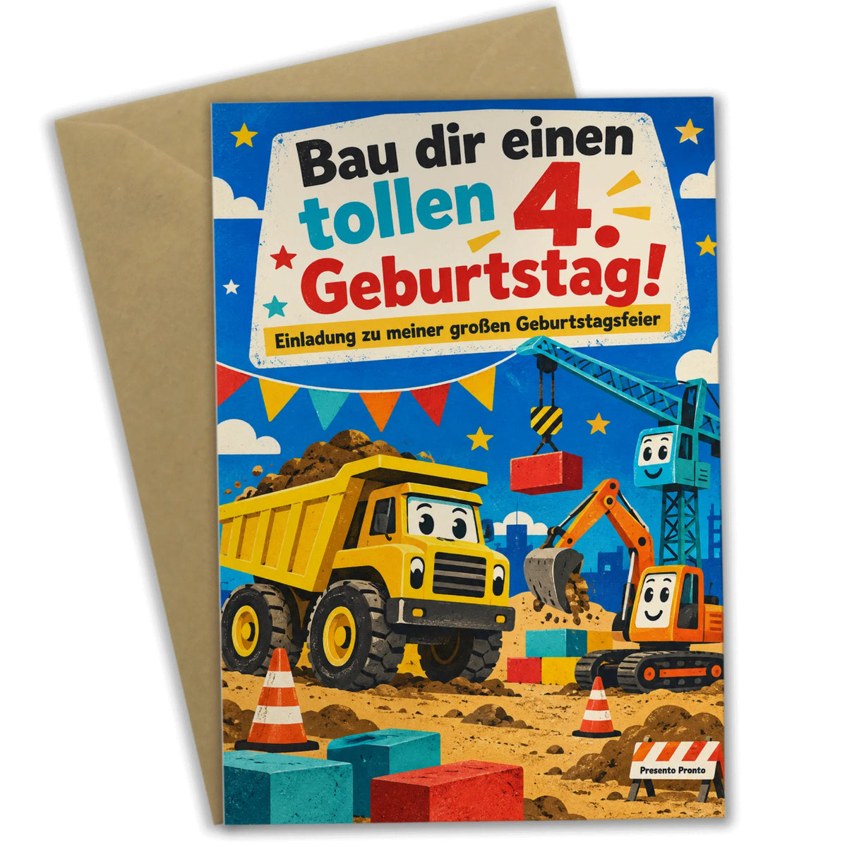 Lustige Einladungskarten zum 4. Geburtstag Baustellenfahrzeuge|p:2013419|h:4448b599972318979a00cbcceda3670e