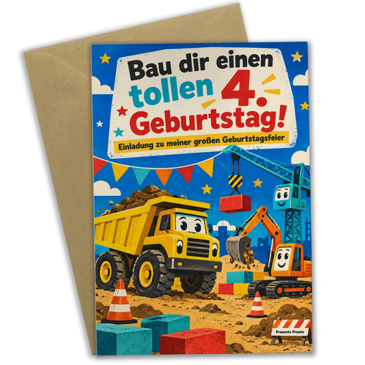 Lustige Einladungskarten zum 4. Geburtstag Baustellenfahrzeuge|p:2013419|h:4448b599972318979a00cbcceda3670e