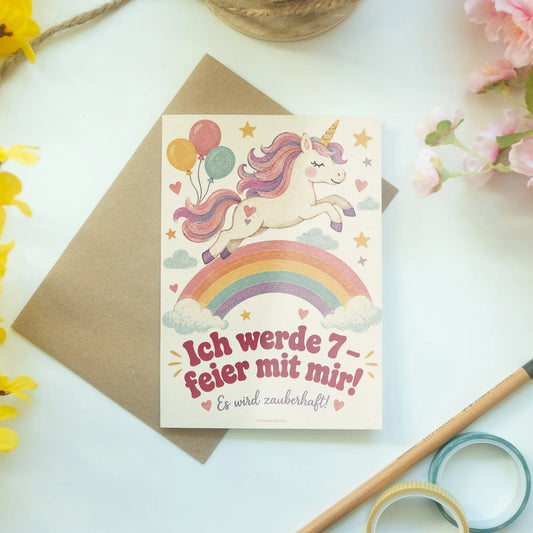 Zauberhafte Einladungskarten zum 7. Geburtstag mit Einhorn|p:2013423|h:15c6551699ca3d5d5124f400de91e3a8