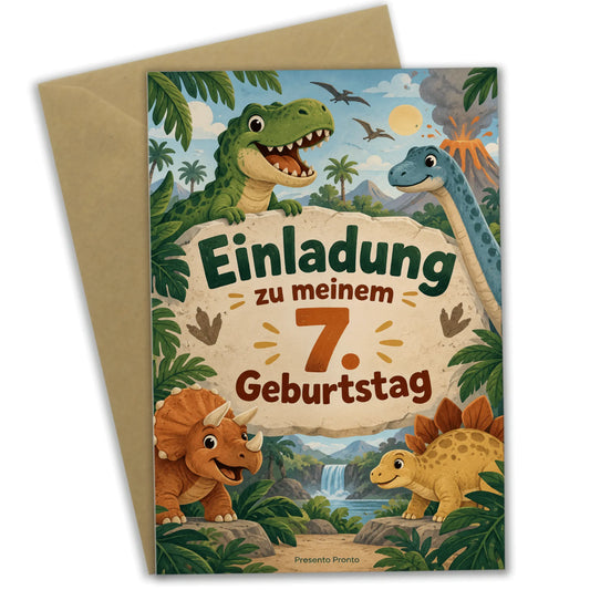 Abenteuerliche Einladungskarten zum 7. Geburtstag mit Dinosaurier|p:2013432|h:0fcb37144f2da4a63adca318e36a7f2b