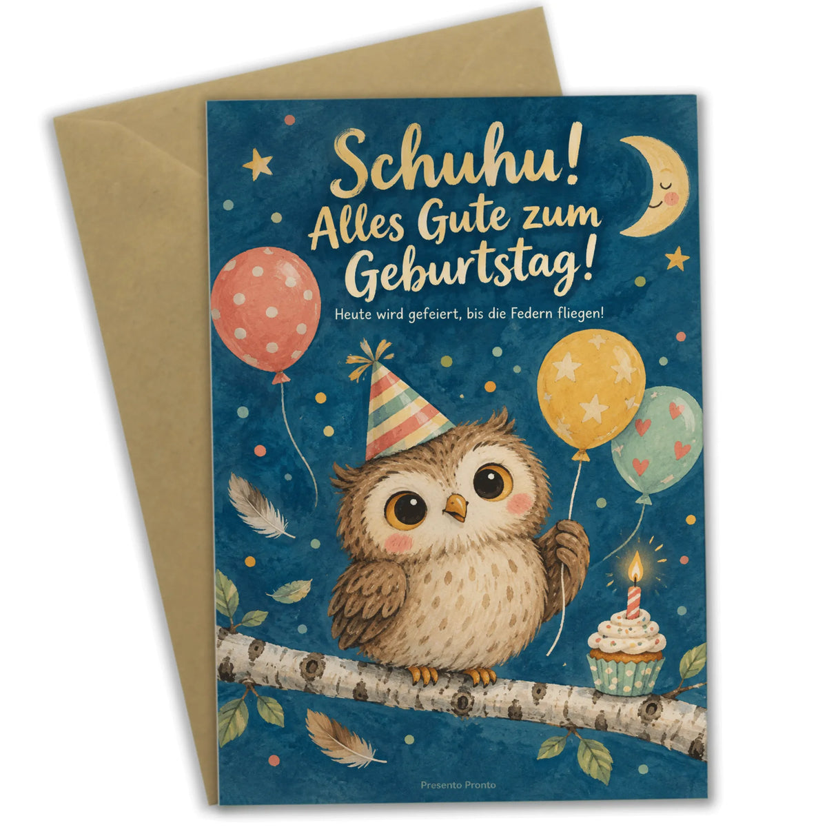 Lustige Geburtstagskarte mit Baby-Eule im Partyhut|p:2013441|h:f64c7eb9b016f46d4a0abbb8c4fec515