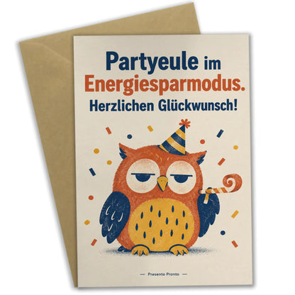Lustige Geburtstagskarte mit Eule im Partyhut|p:2013442|h:8f624537cfc1aaf26af5c3a6ad74eed5