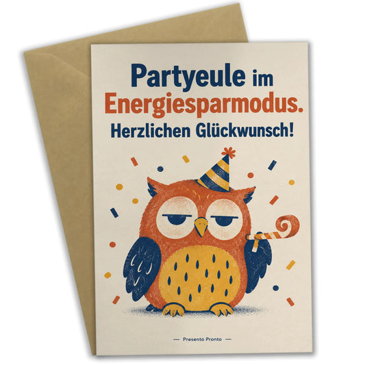 Lustige Geburtstagskarte mit Eule im Partyhut|p:2013442|h:8f624537cfc1aaf26af5c3a6ad74eed5