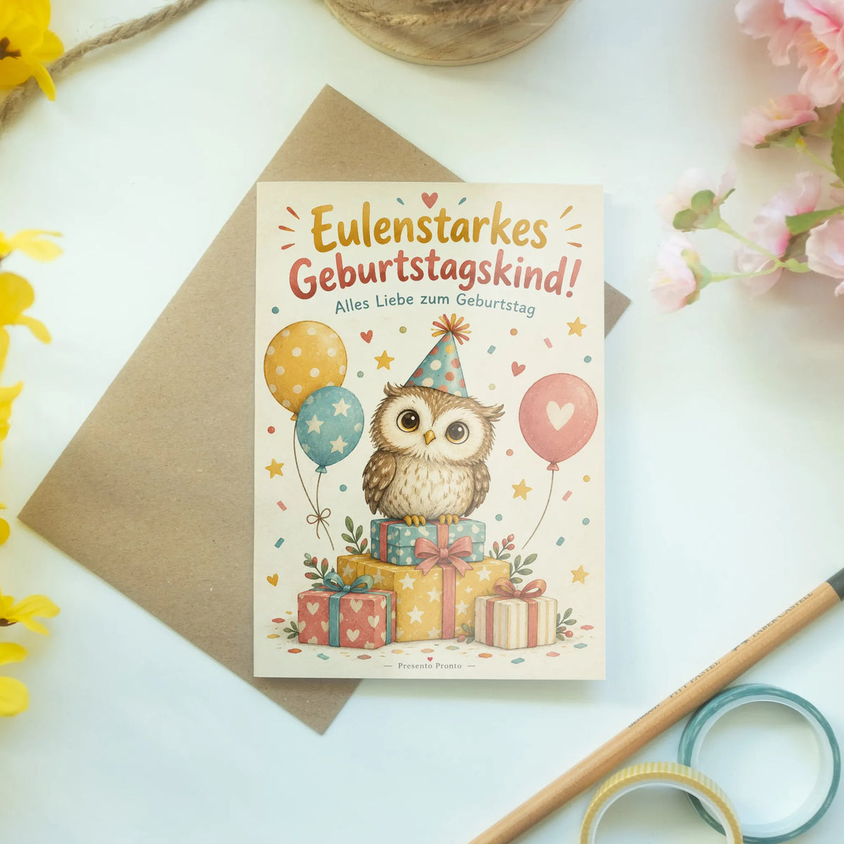 Lustige Geburtstagskarte mit Eule und Partyhut|p:2013445|h:a40138a65d300bbaa00febb88f9692af
