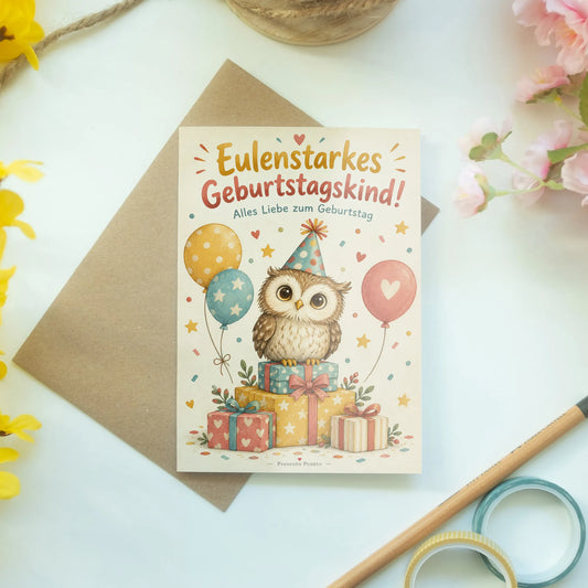Lustige Geburtstagskarte mit Eule und Partyhut|p:2013445|h:a40138a65d300bbaa00febb88f9692af