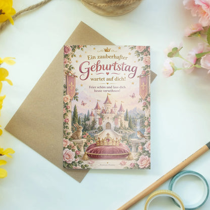 Zauberhafte Einladungskarten für Prinzessinnen mit Schloss und Krone|p:2013462|h:2cdba2fe34fc024926ecba0f4dc6c8b0