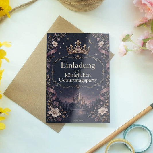 Elegante Einladungskarten zum Prinzessinnengeburtstag mit Krone|p:2013470|h:2599de2706c30ed213530c595cced39e