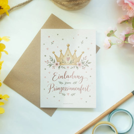 Süße Einladungskarten zum Prinzessinnenfest mit goldener Krone|p:2013473|h:18e6fb13cfebe7accbd32da7631b9c27