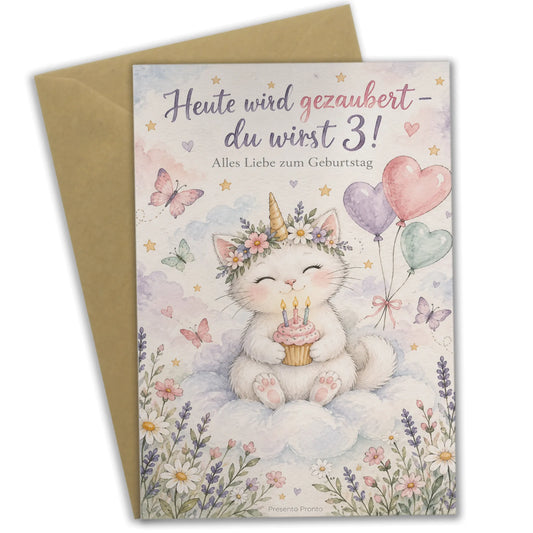 Süße Geburtstagskarte zum 3. Geburtstag mit Einhornkatze|p:2013476|h:c99d38999d242526fb30820ad0c5673b