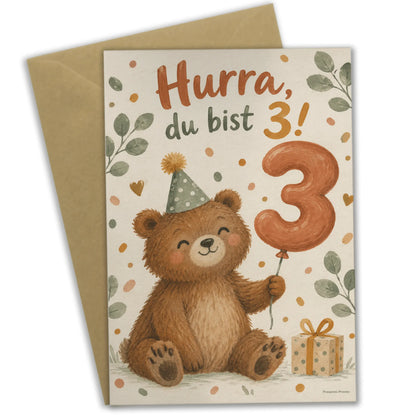 Fröhliche Geburtstagskarte zum 3. Geburtstag mit Bär|p:2013478|h:5b62cb2c91ce87a24f77a0fa3a005d15