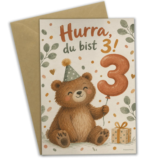 Fröhliche Geburtstagskarte zum 3. Geburtstag mit Bär|p:2013478|h:5b62cb2c91ce87a24f77a0fa3a005d15