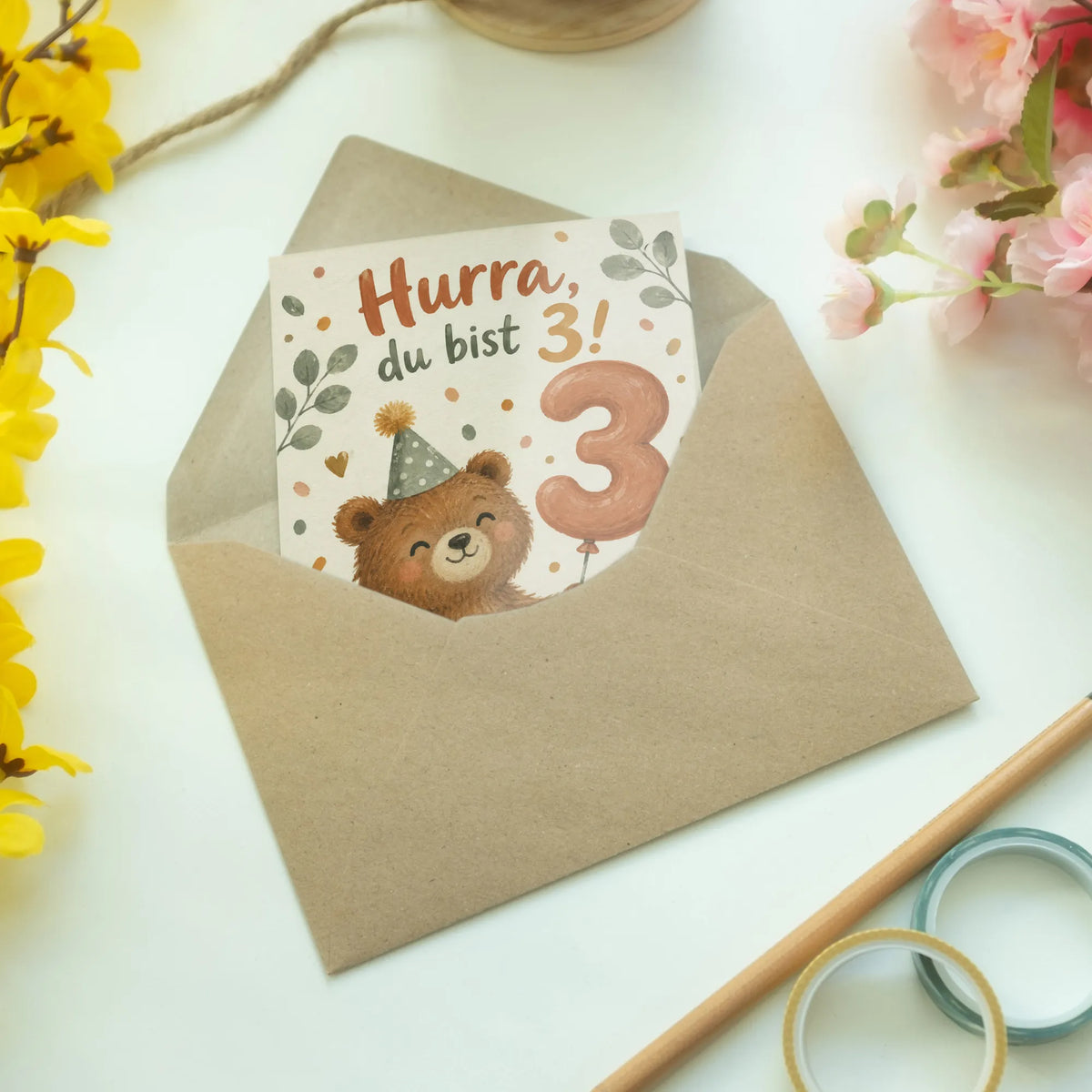 Fröhliche Geburtstagskarte zum 3. Geburtstag mit Bär|p:2013478|h:2fe1f41b6a332649897a8f6323d7dfa6