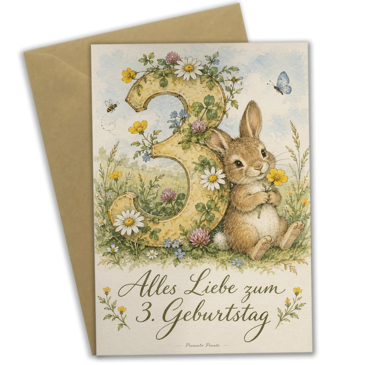 Süße Geburtstagskarte zum 3. Geburtstag mit Kaninchen|p:2013480|h:6445c2447a2869620bc9b8eb6f236824