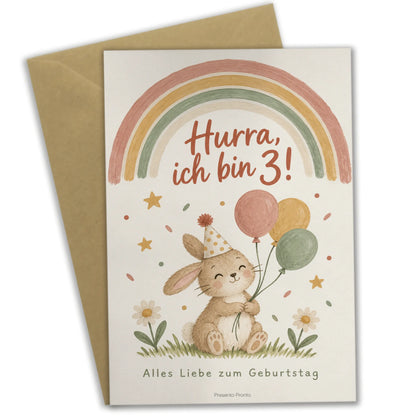 Süße Geburtstagskarte zum 3. Geburtstag Hase mit Partyhut|p:2013493|h:08bec2013083bc9ff7d3ab5de862888f
