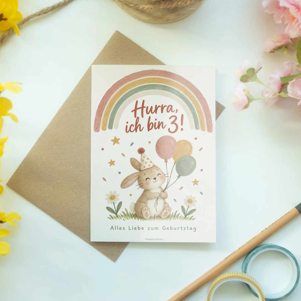 Süße Geburtstagskarte zum 3. Geburtstag Hase mit Partyhut|p:2013493|h:744840bdd040bd966e6da331f3207511
