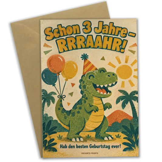Lustige Geburtstagskarte zum 3. Geburtstag mit Dinosaurier|p:2013494|h:1565cd90cb650f1030b4d365979fc489