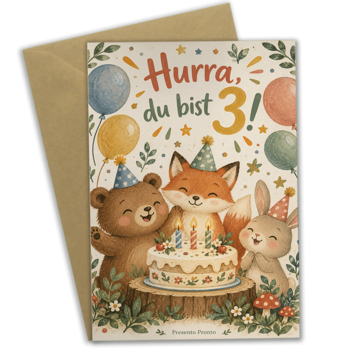 Süße Geburtstagskarte zum 3. Geburtstag mit Waldtieren|p:2013496|h:530fc22d1dbe25d0e91e1cc5f15aba3d