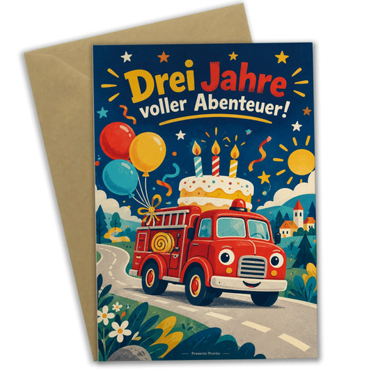 Süße Geburtstagskarte zum 3. Geburtstag mit Feuerwehrwagen|p:2013497|h:cfcb767b2b16f43312d3a680e6e24f9c