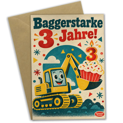 Lustige Geburtstagskarte zum 3. Geburtstag mit Bagger|p:2013500|h:b5e8a2d2666a0d041643b5f092636b6e