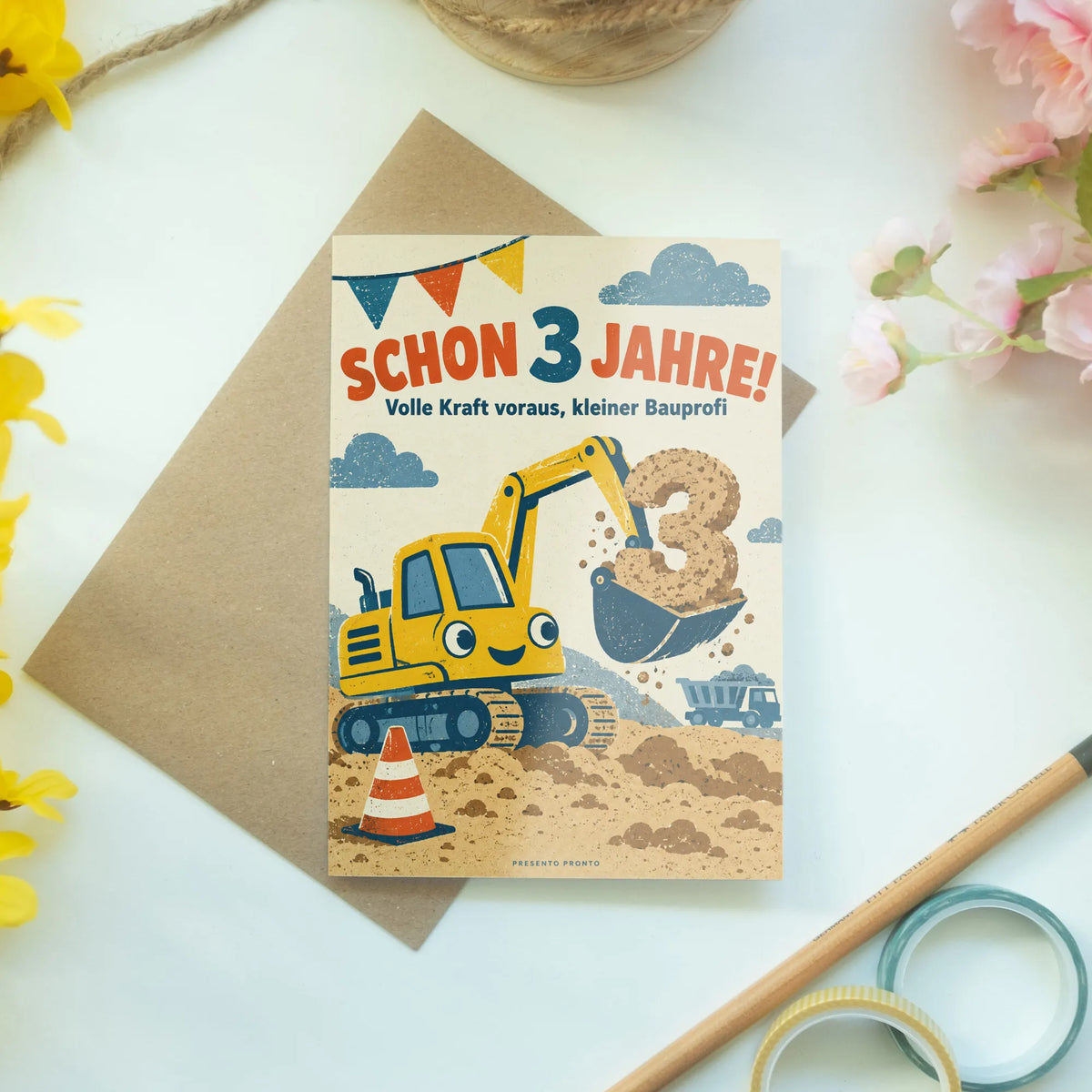 Coole Geburtstagskarte zum 3. Geburtstag mit gelbem Bagger|p:2013502|h:13d74e2f215494547ec7bf262257c0ff