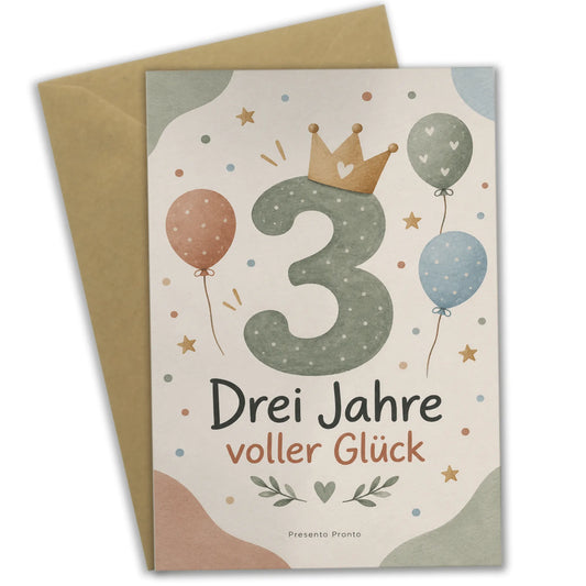 Süße Geburtstagskarte zum 3. Geburtstag mit Krone|p:2013504|h:76722b27e53661be4d7efc44c544142e