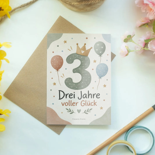 Süße Geburtstagskarte zum 3. Geburtstag mit Krone|p:2013504|h:d5934e75cebacd35213edf598363292f