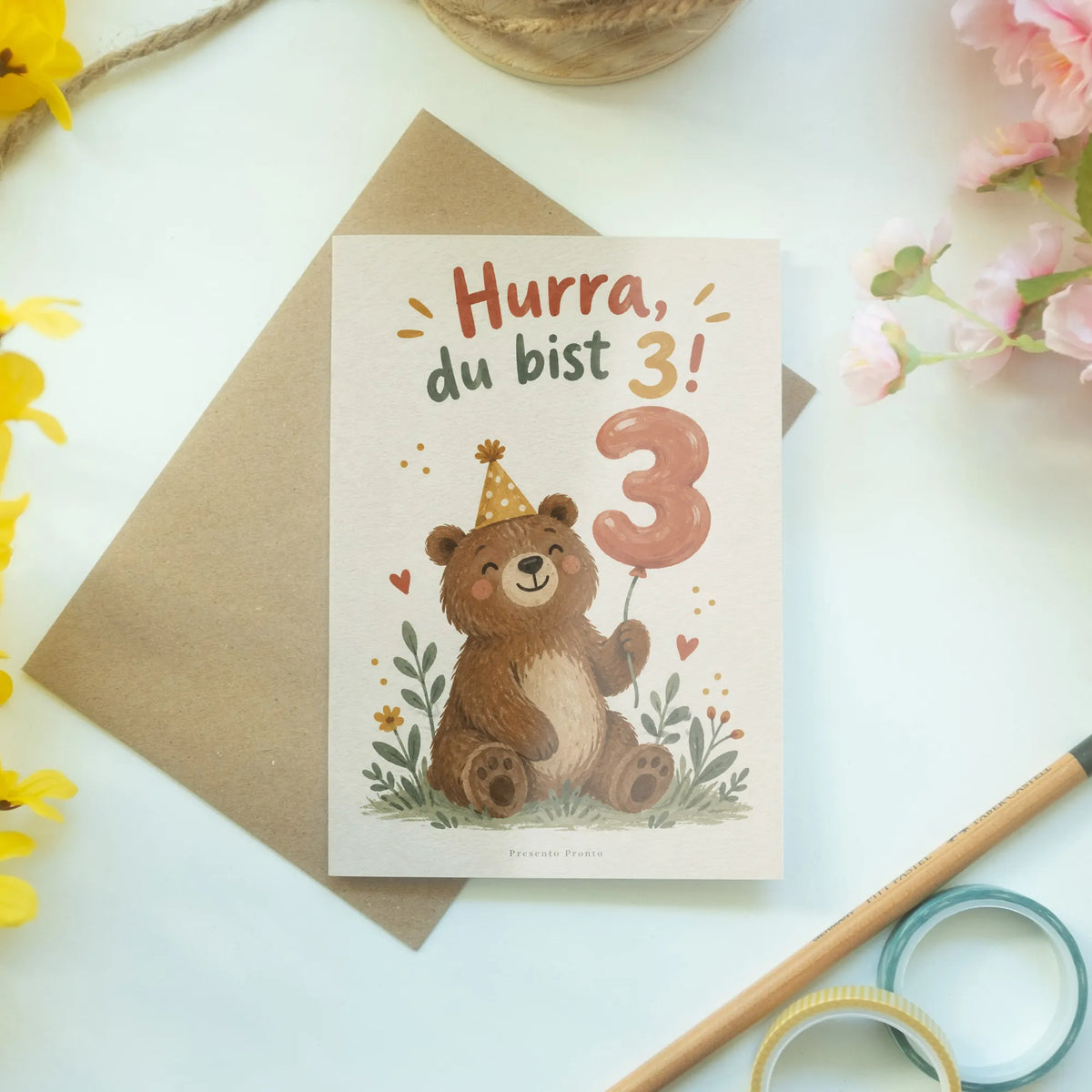 Süße Geburtstagskarte zum 3. Geburtstag mit Bär und Luftballon|p:2013505|h:83f2aefbd759b9f95352d436679a4047