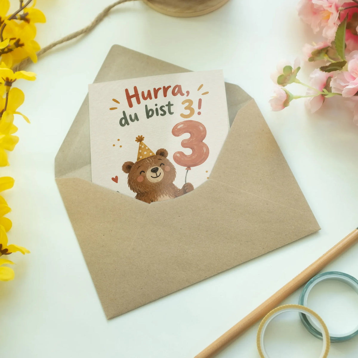 Süße Geburtstagskarte zum 3. Geburtstag mit Bär und Luftballon|p:2013505|h:15cafd1d489143c9c7697aa0c16885b0