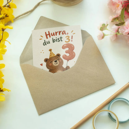 Süße Geburtstagskarte zum 3. Geburtstag mit Bär und Luftballon|p:2013505|h:15cafd1d489143c9c7697aa0c16885b0