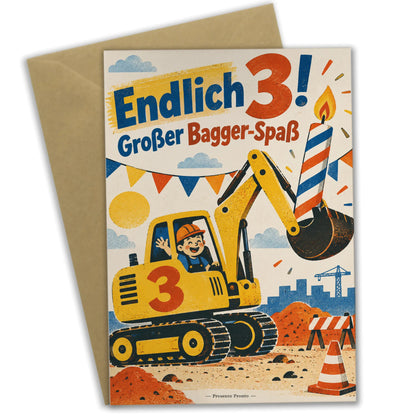 Lustige Geburtstagskarte zum 3. Geburtstag mit Retro-Bagger|p:2013506|h:a00fd972666e675486f8ad859985b504
