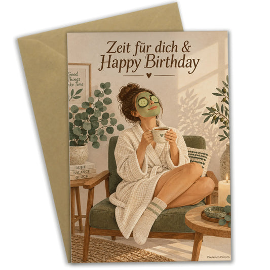 Entspannende Geburtstagskarte für Wellnessfans mit Frau im Bademantel|p:2013514|h:74c5181eac5330411050a35fd20ccb7e