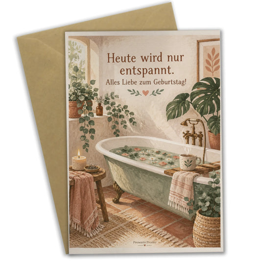 Entspannte Geburtstagskarte für Wellnessfans mit Badewanne|p:2013523|h:ebc402c2f14aaaff48d1f726f97a7e9c