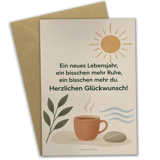 Entspannte Geburtstagskarte für Wellnessfans mit Teetasse|p:2013530|h:1962a6dad3131e250952923a9f5a7de5